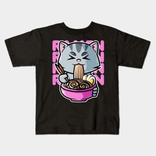 Cat Ramen Bowl Kawaii Neko Anime Japanese Noodles product Kids T-Shirt